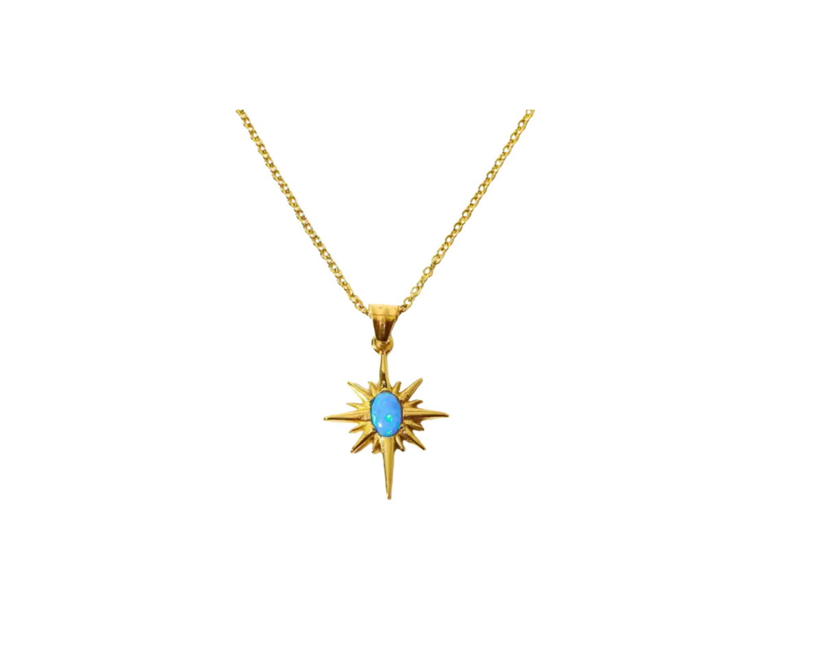 Star Bust Blue Opal Pendant Necklace