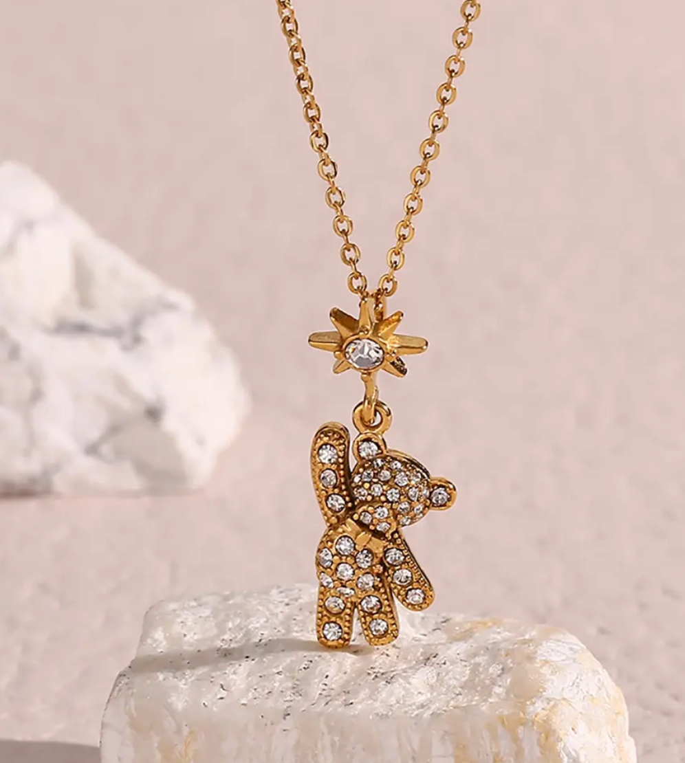 18k Gold Plated Teddy Bear Necklace