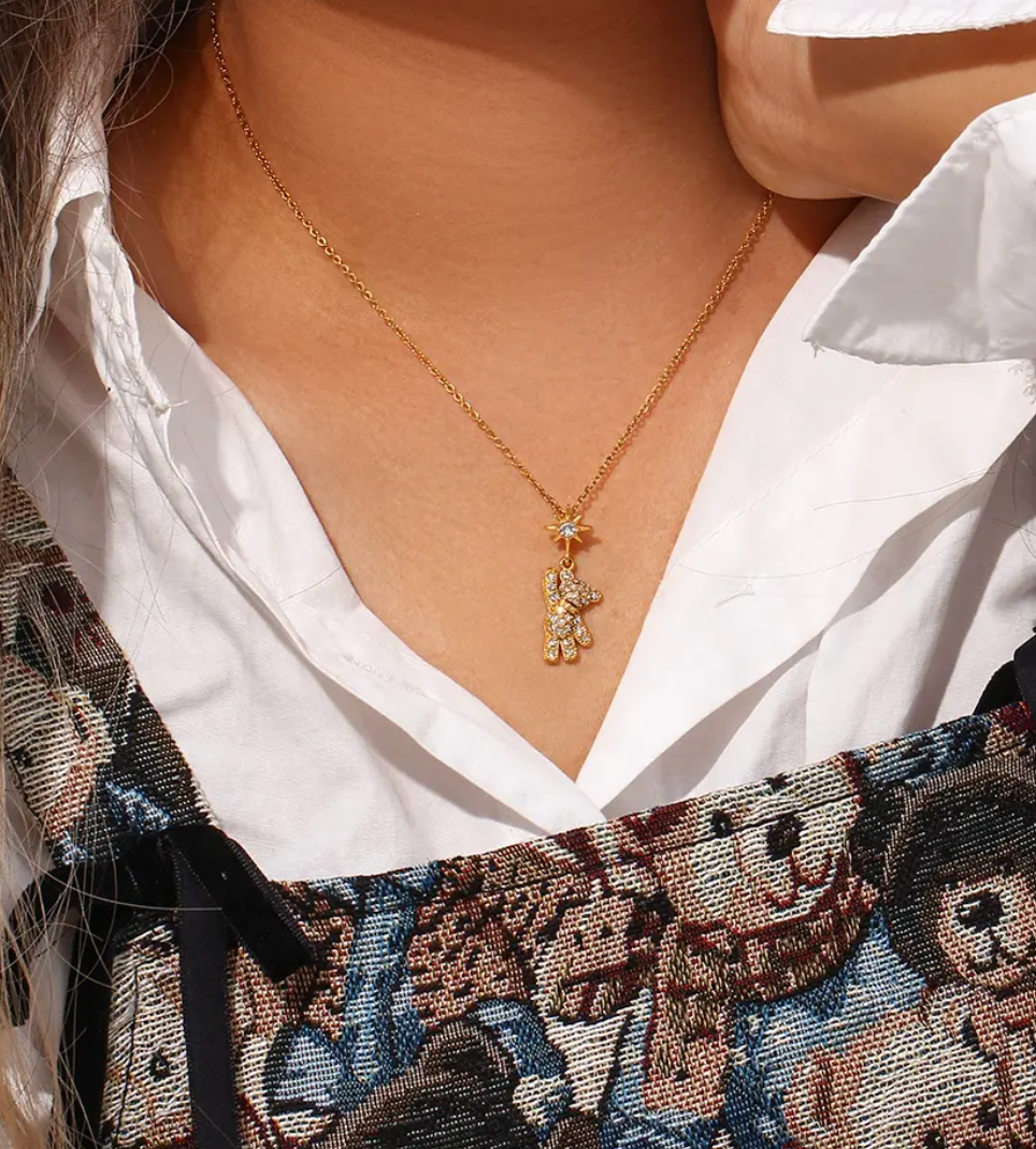 18k Gold Plated Teddy Bear Necklace