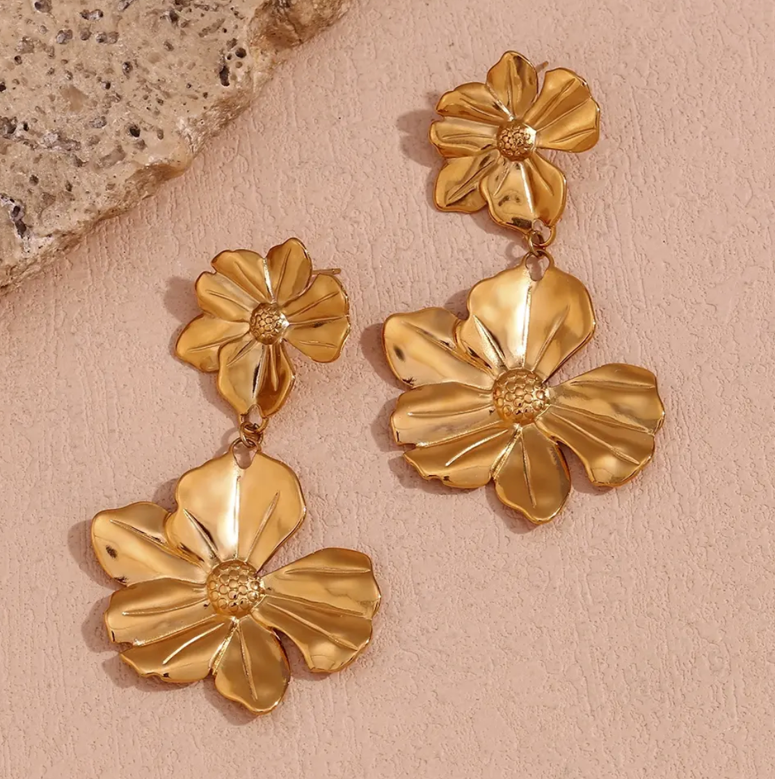 Gold Plated Dangle Flower Drop Earring