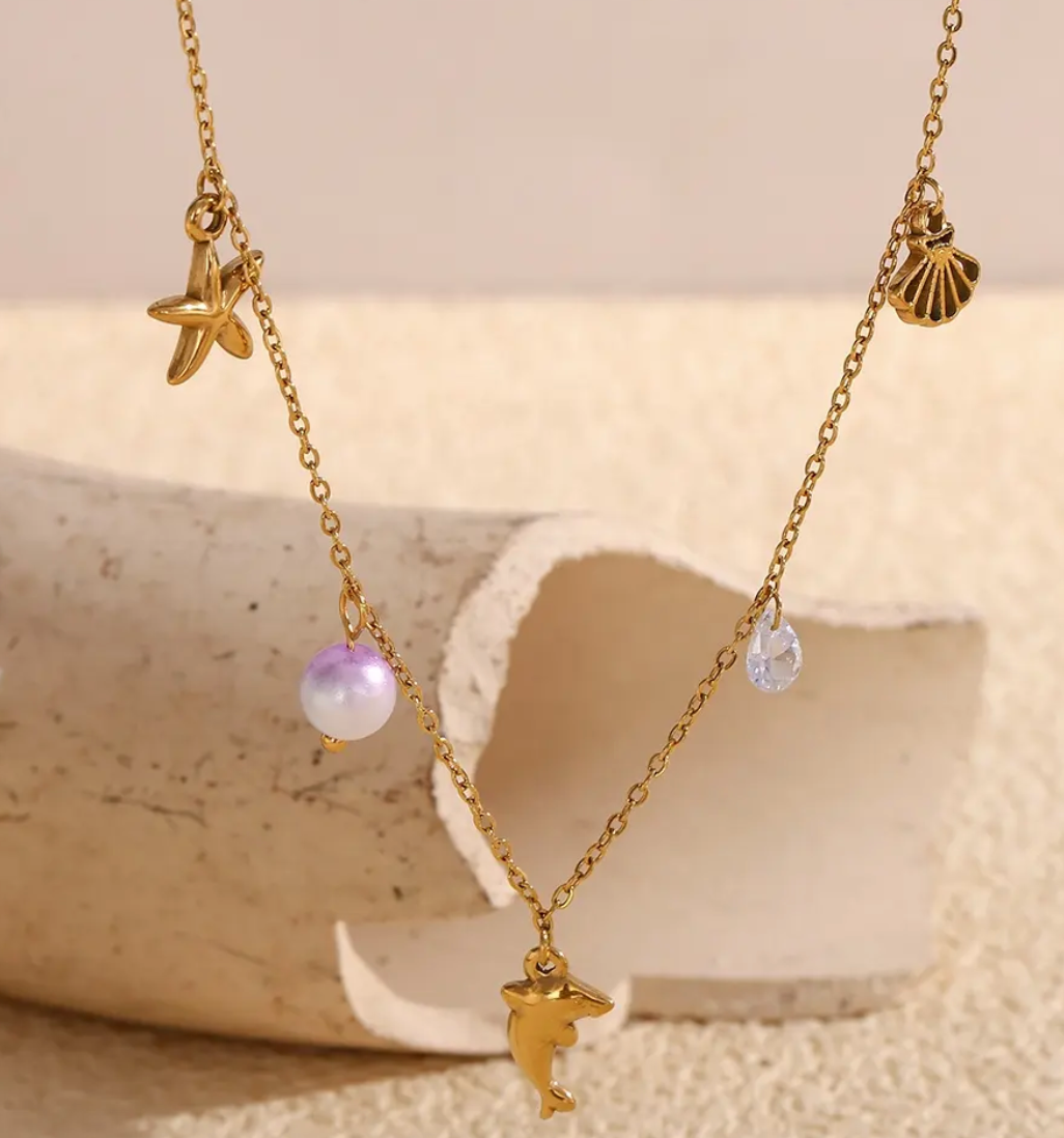 Sea Animal Pearl Charm Choker Necklace