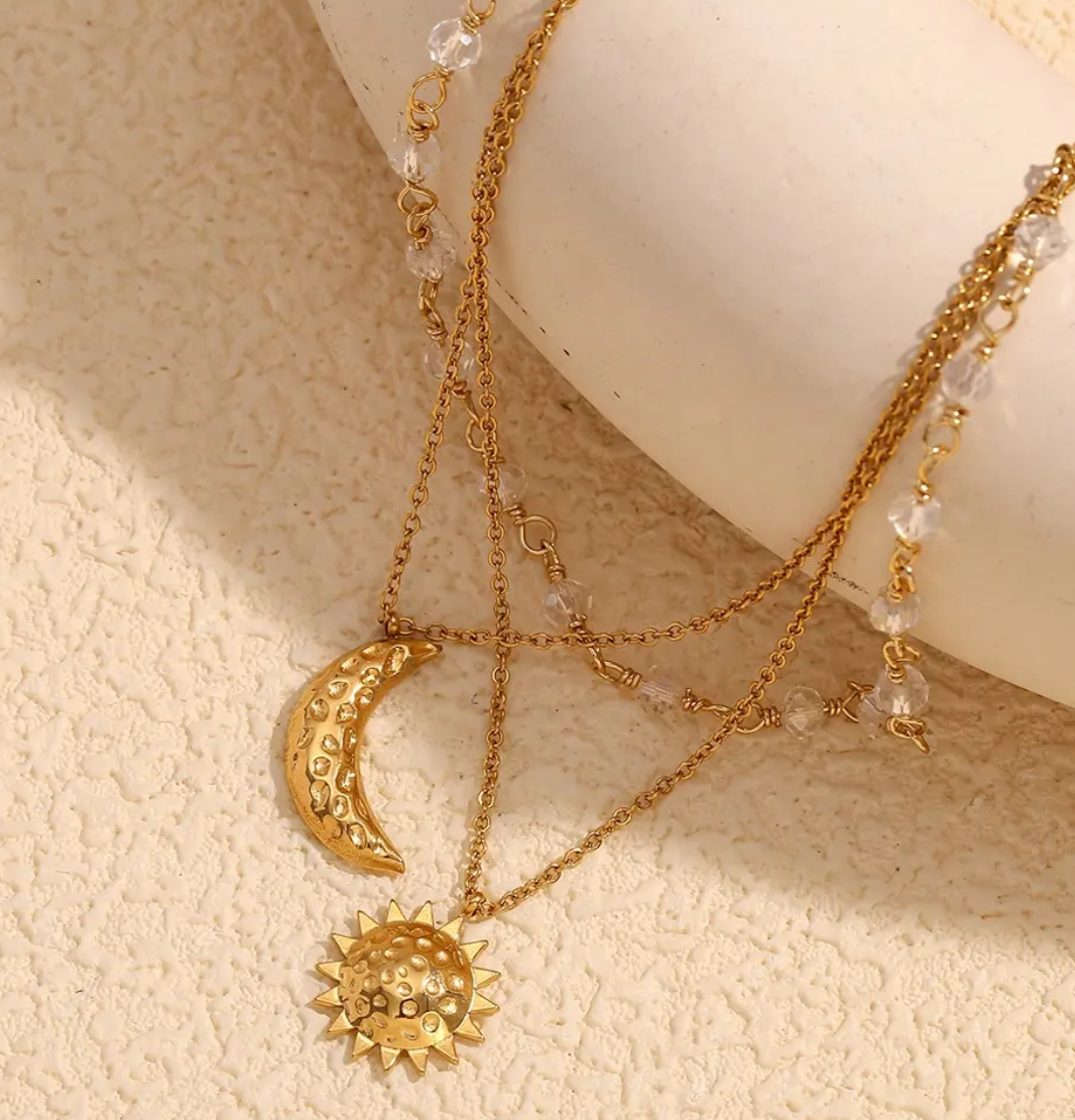 Sun Moon Layer Hammered Necklace